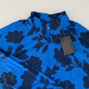 NWT G/FORE Tonal Floral Luxe 1/4 Zip Golf Pullover Blue Mid Layer Racer Men's XL